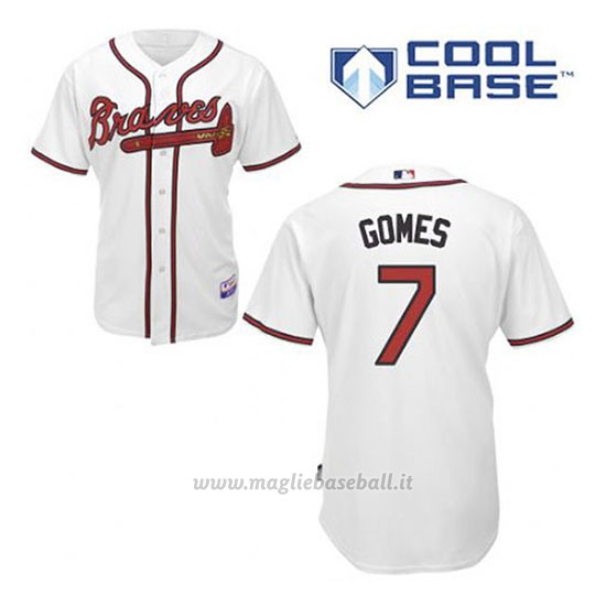 Maglia Baseball Uomo Atlanta Braves 7 Jonny Gomes Bianco 1ªCool Base